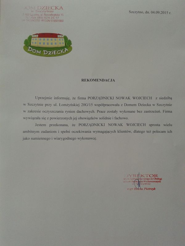 Rekomendacja za czyszczenie rynien RekomendacjaDomu Dziecka za czyszczenie rynien